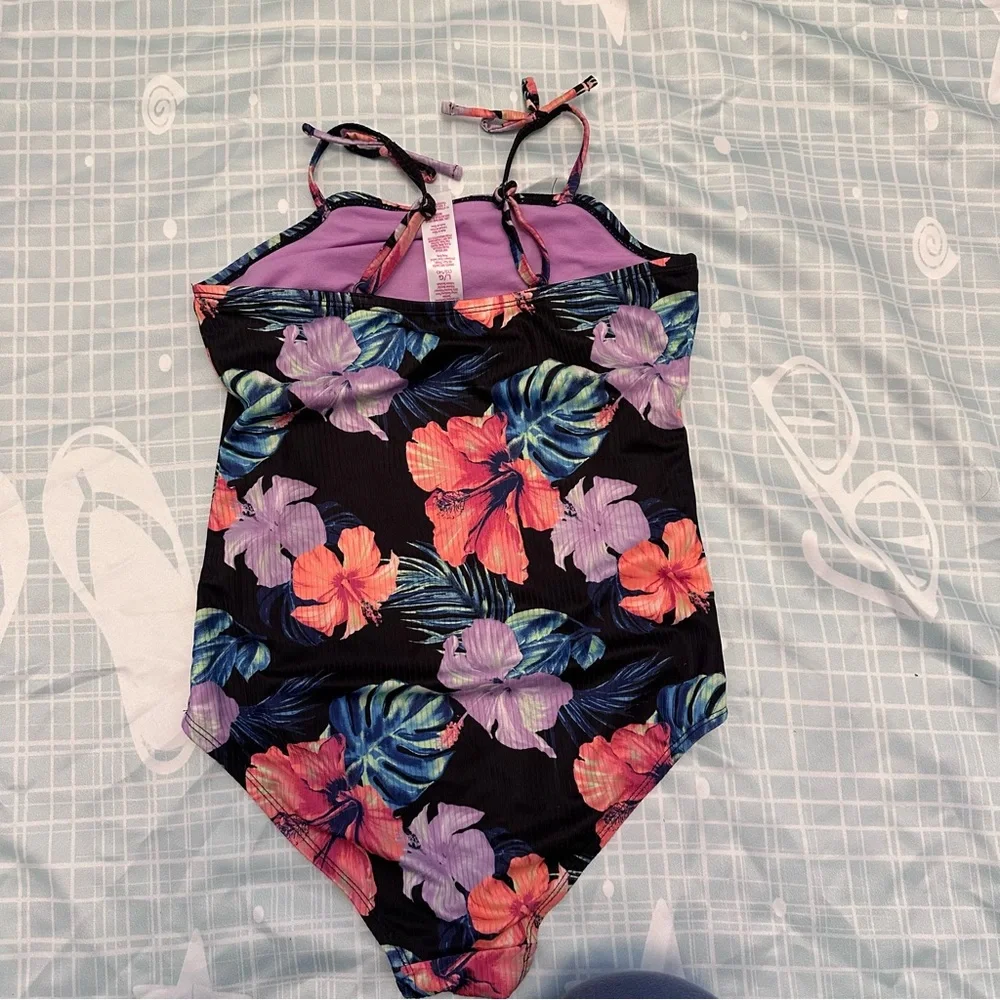 Justice Black Floral Girls’ Swim One Piece